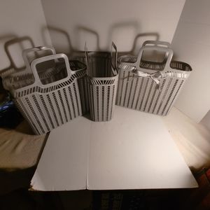 3 New Grey Plastic Totes With Handles 12 Inch Tall Beach Bag Pool Tote Everyday